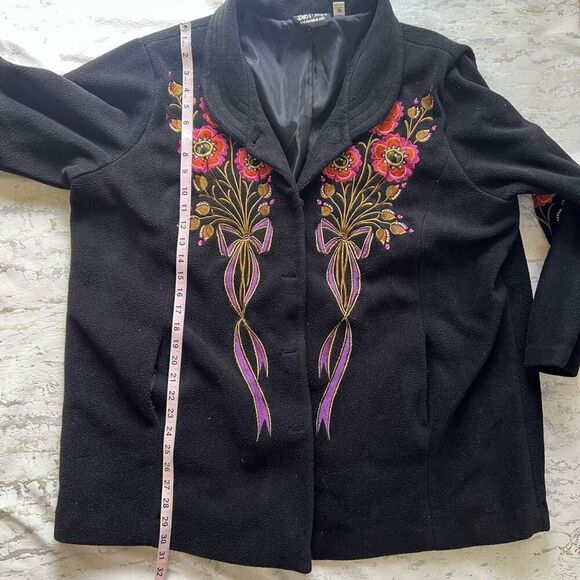 Bob Mackie Wearable Art 90s Embroidered Jacket Floral Bouquet bows - Picture 8 of 9